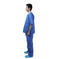 Disposable V-neck SMS Blue Scrub Suits with Short Sleeves 