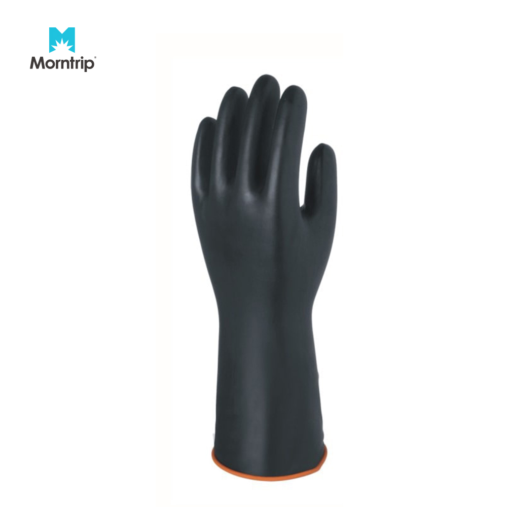Chemical Resistant Cleaning Protective Safety Work Heavy Duty Black Extra Thick Natural Rubber Smooth Palm Glove