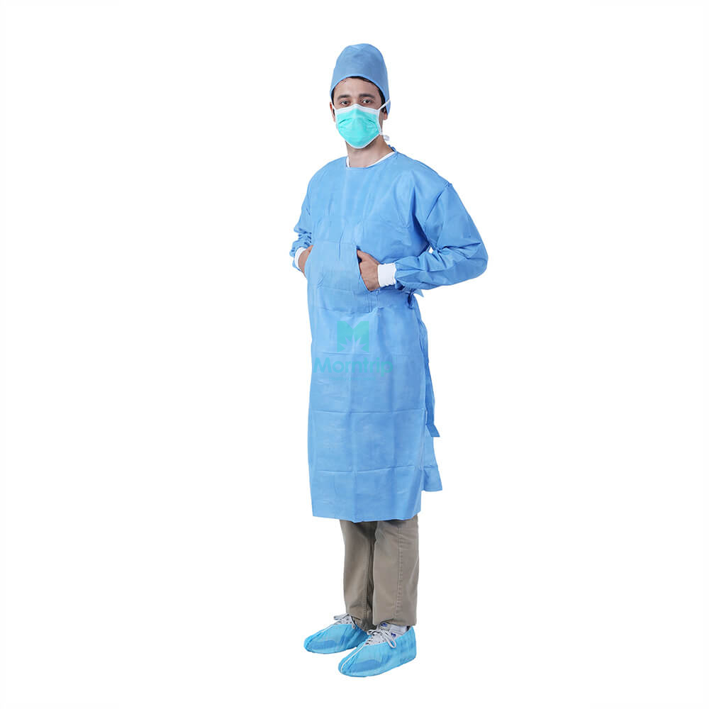 Isolation Visitor Non Woven Impervious Procedure Waterproof Long Sleeve Surgical Gown with Elastic Wrists