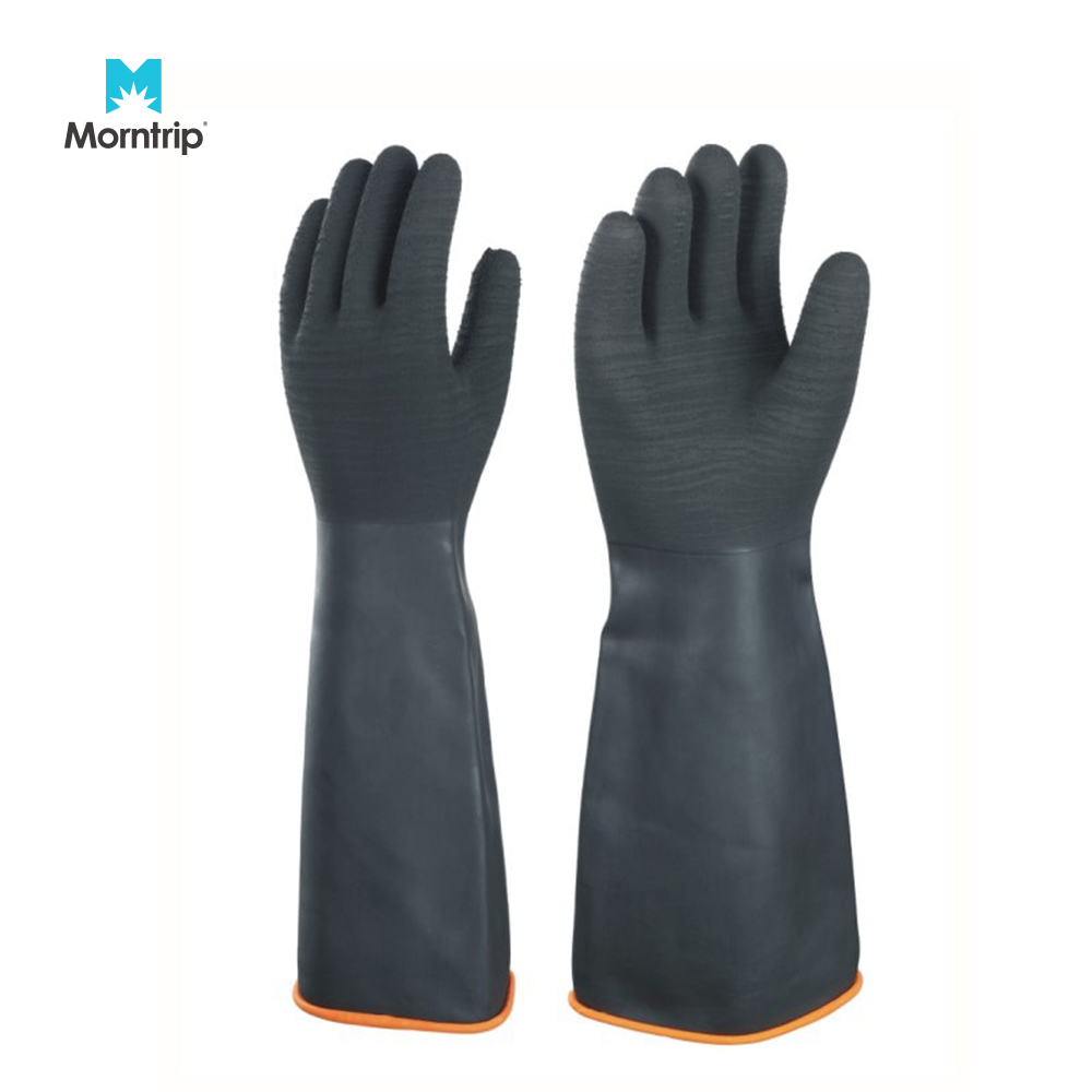 Black Industrial Heavy Duty Chemical Resistant Thick Safety Waterproof Rubber Latex Glove Working Industrial Latex Hand Glove