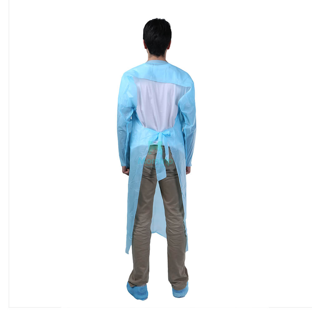 Blue Disposable Plastic Isolation CPE Gown with Ties at Wrist