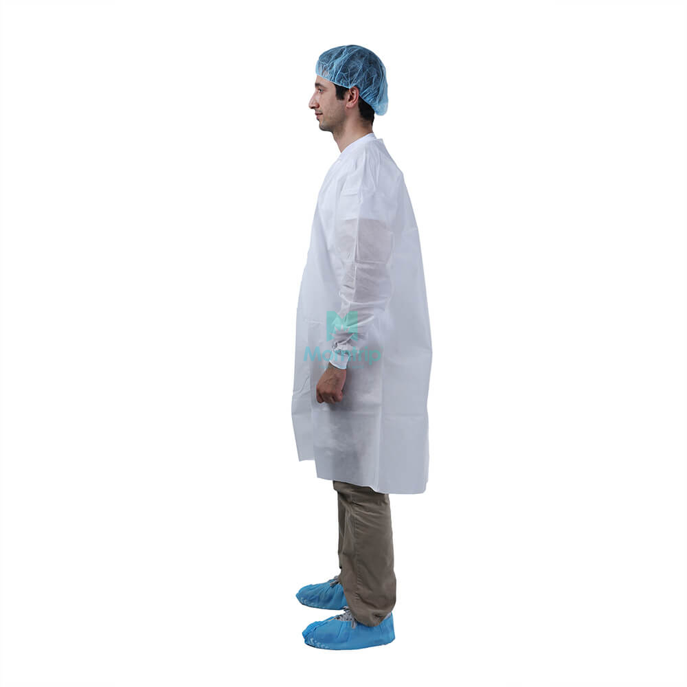 Hospital Non Woven Barrier Medical Lightweight Disposable Lab Coat with Knitted Cuffs