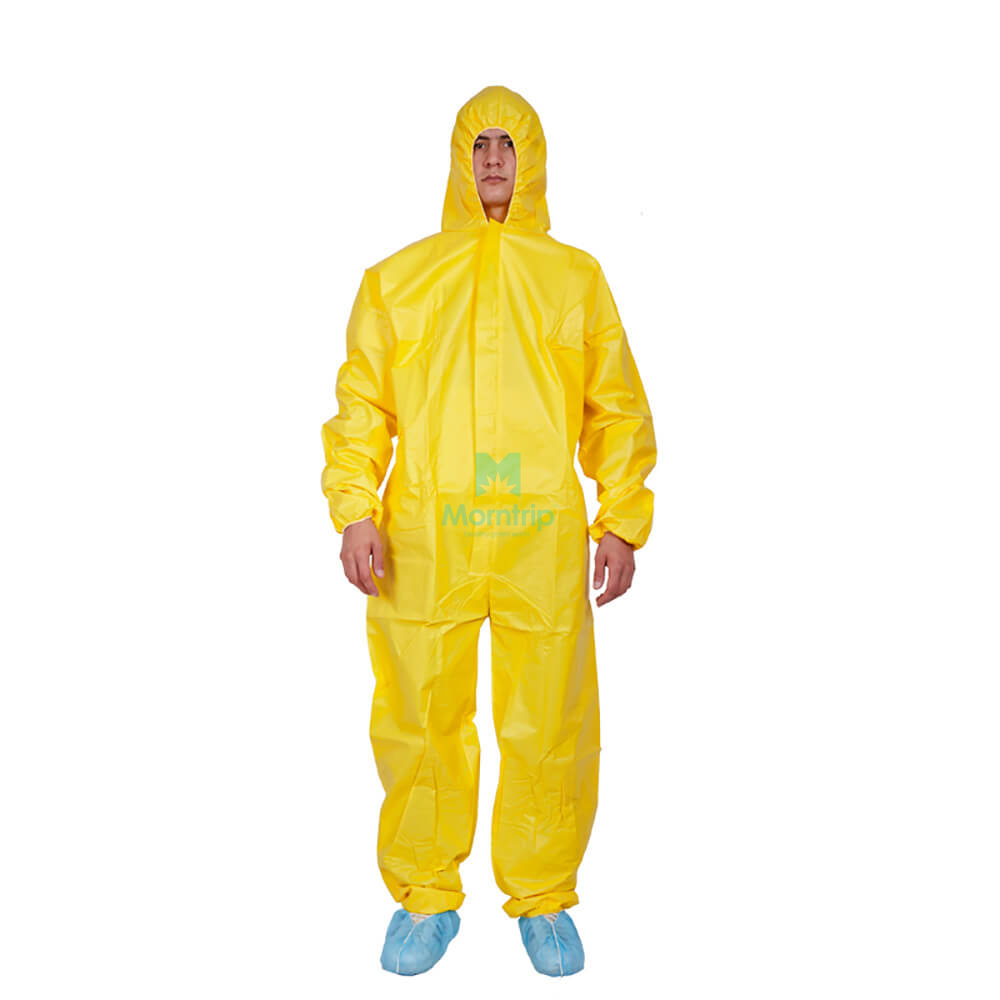 Yellow Lightweight Microporous Non Woven Disposable Waterproof Chemical Coverall