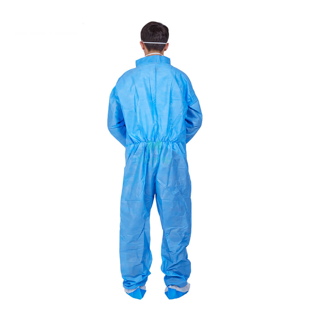 Disposable Elastic Wrist & Ankles Sealed SMS Protective Coverall with Shirt Collar