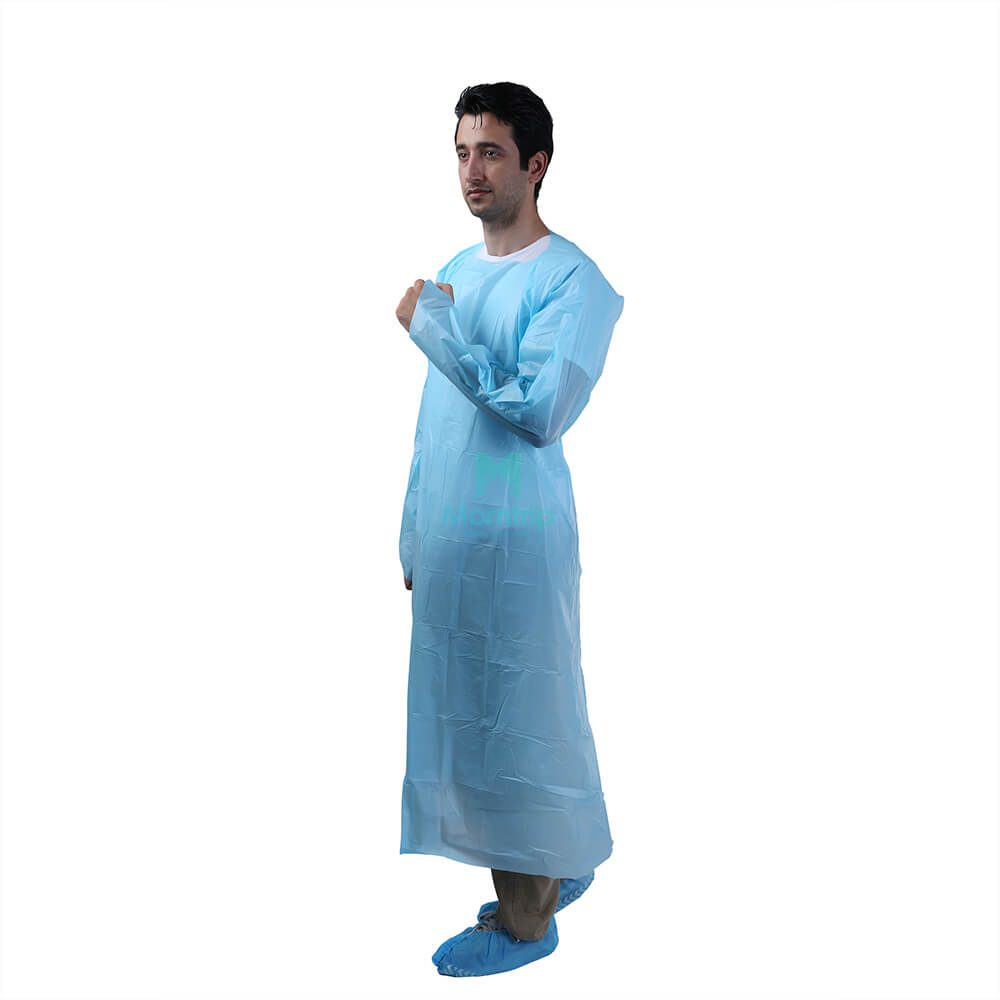 Blue Laboratory Disposable Isolation CPE Gown with Thumb Loop